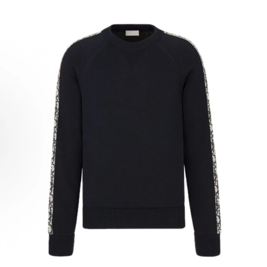 未使用 DIOR/迪奥 侧边字母套头长袖海军蓝毛衣 L码 MD1054