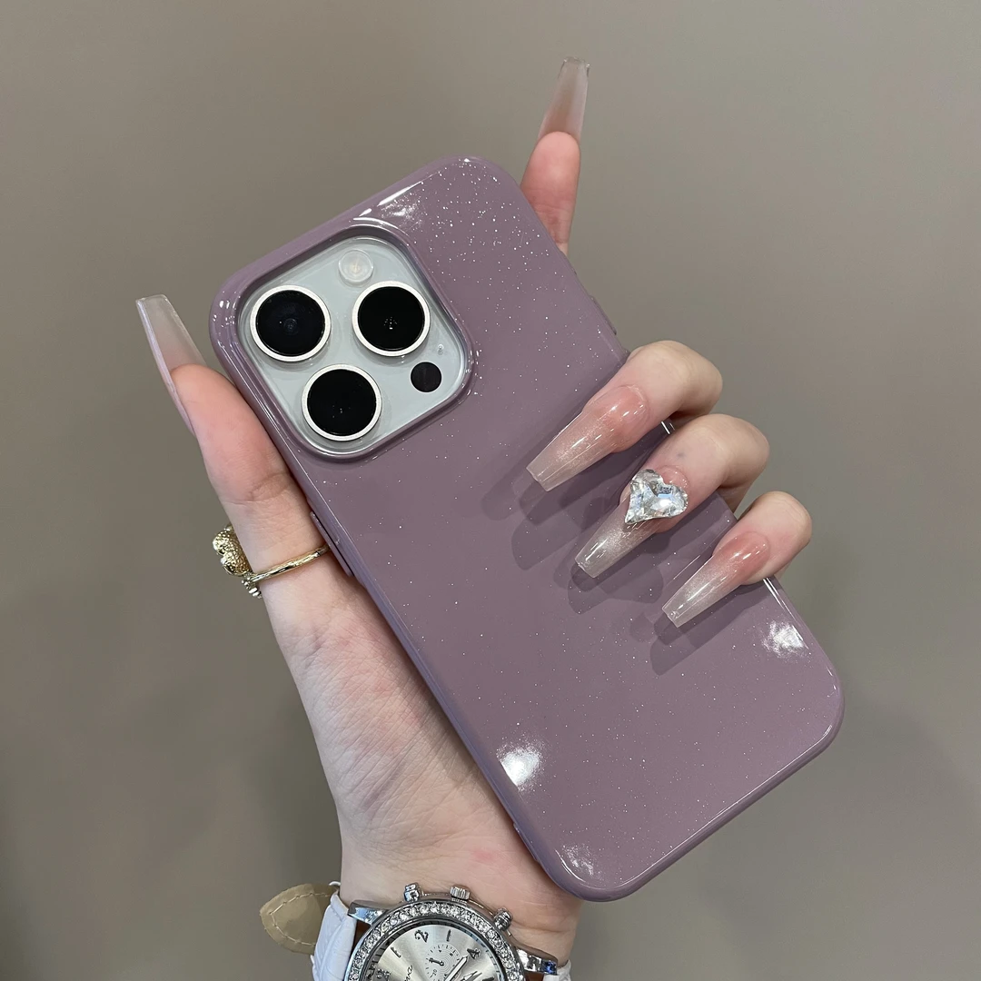 小众ins高级纯色闪粉适用iPhone16手机壳15promax时尚14pro全包13