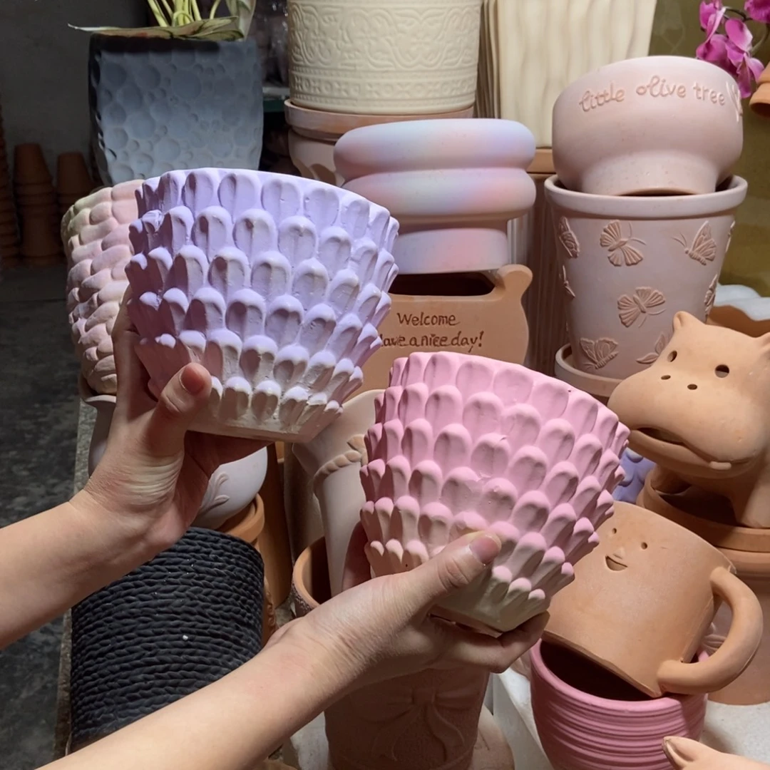 14×13重花瓣 粉+紫 粗陶2个