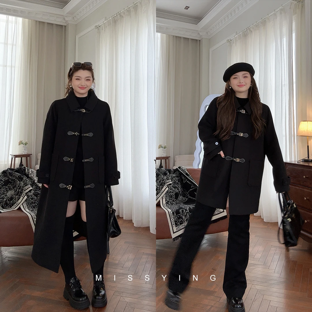 应小姐【莱茵河畔】微胖大码韩版显瘦百搭宽松小众皮扣长短款大衣