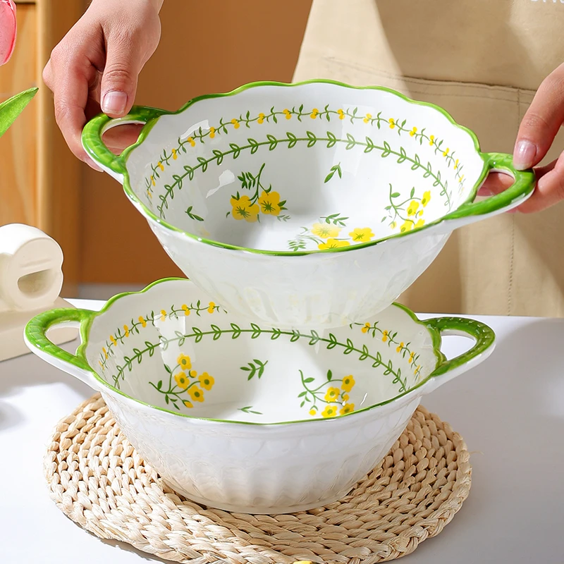 春意盎然10英寸双耳大汤碗2只装 釉下彩陶瓷餐具