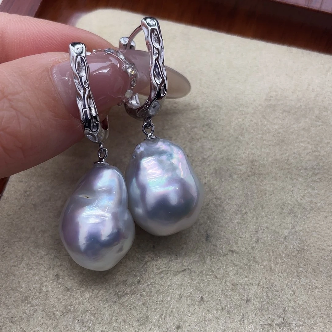 耳饰银S925镶嵌海水珍珠