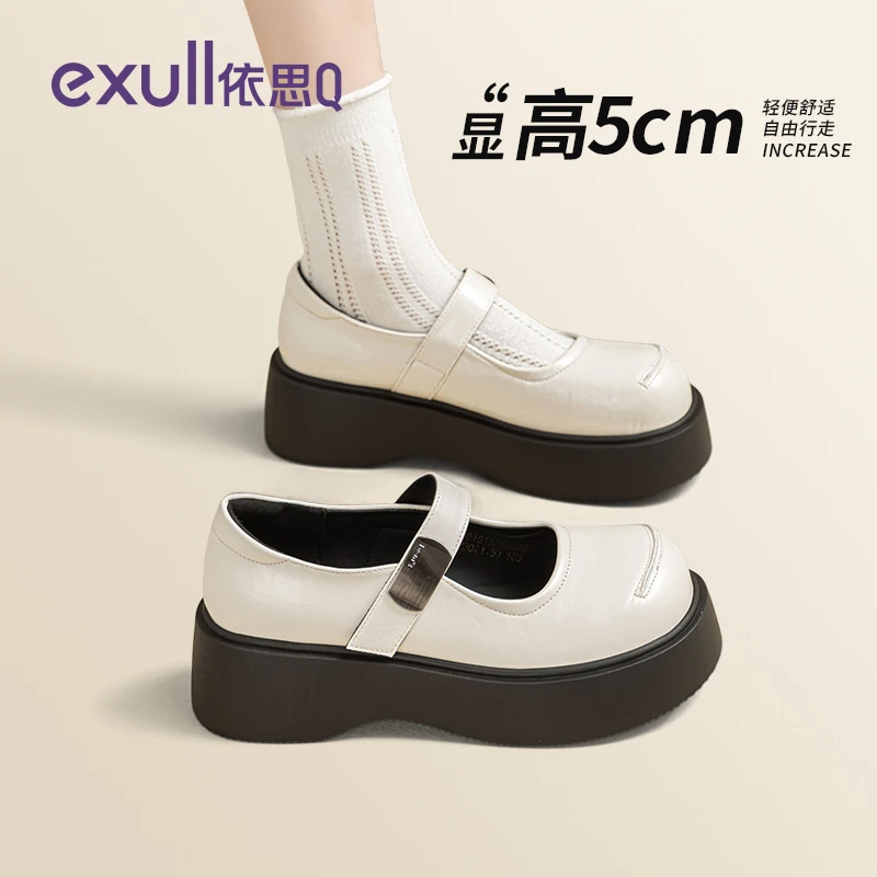 依思q学院风厚底小皮鞋2025秋季新款复古英伦浅口百搭玛丽珍单鞋