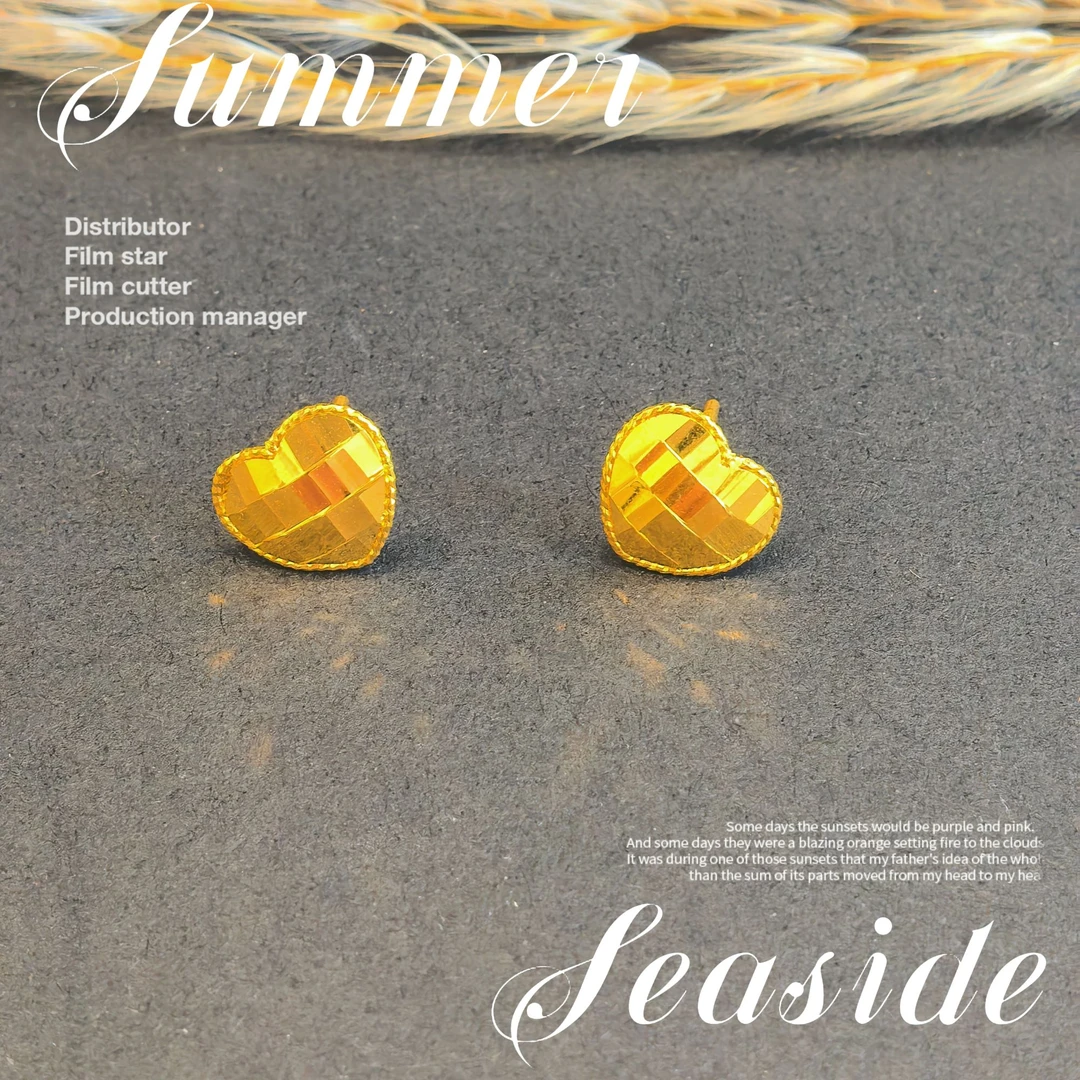 金斗芸足金爱心耳钉  可爱饱满精致小众送女友送闺蜜轻奢