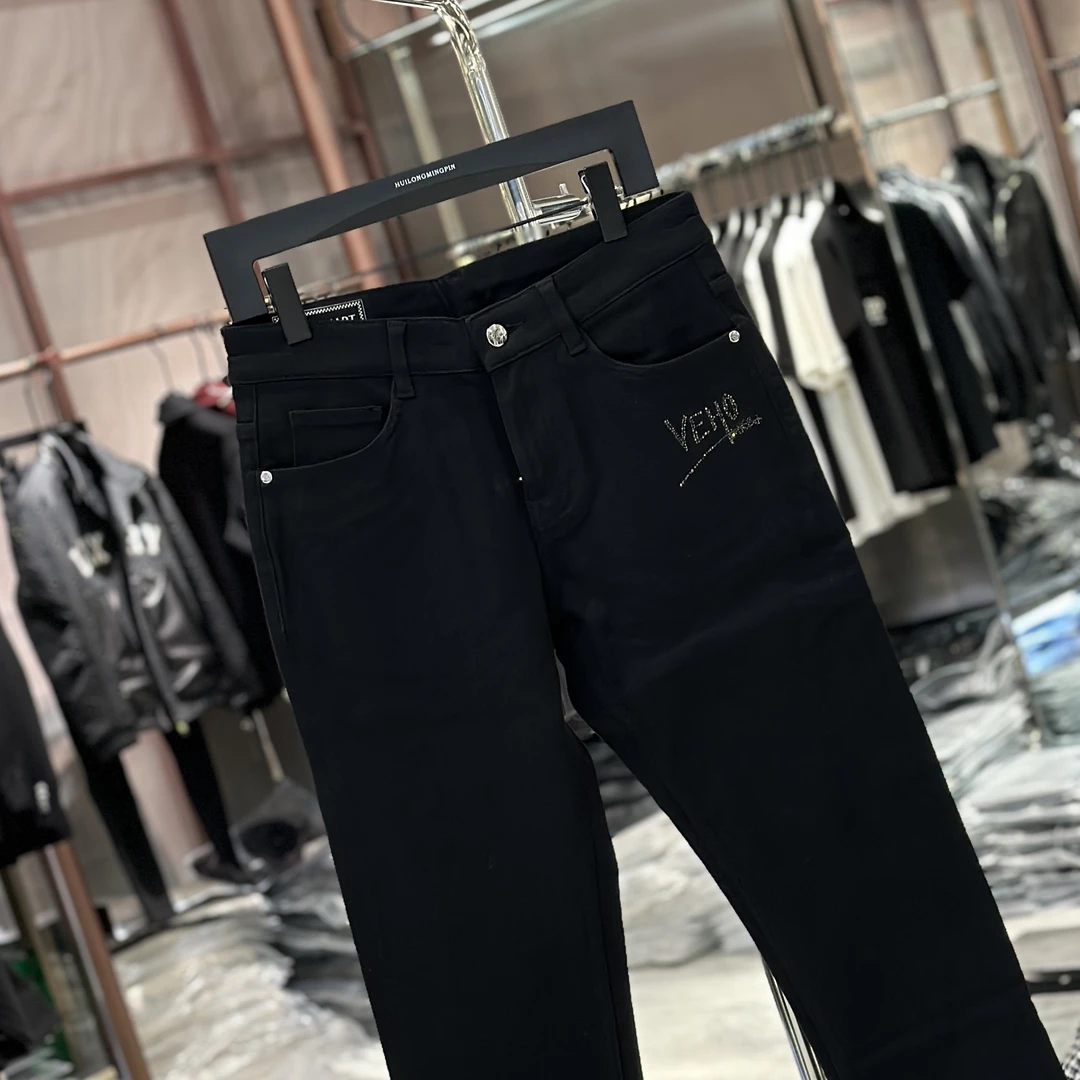【发现者】2024新品欧货轻奢高品质休闲男士黑色牛仔裤14581