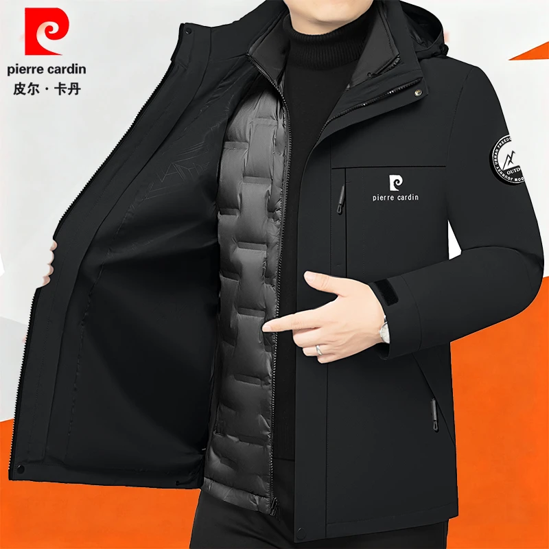 皮尔卡丹高级羽绒外套冲锋衣男士2025新款防水防风三合一户外男款