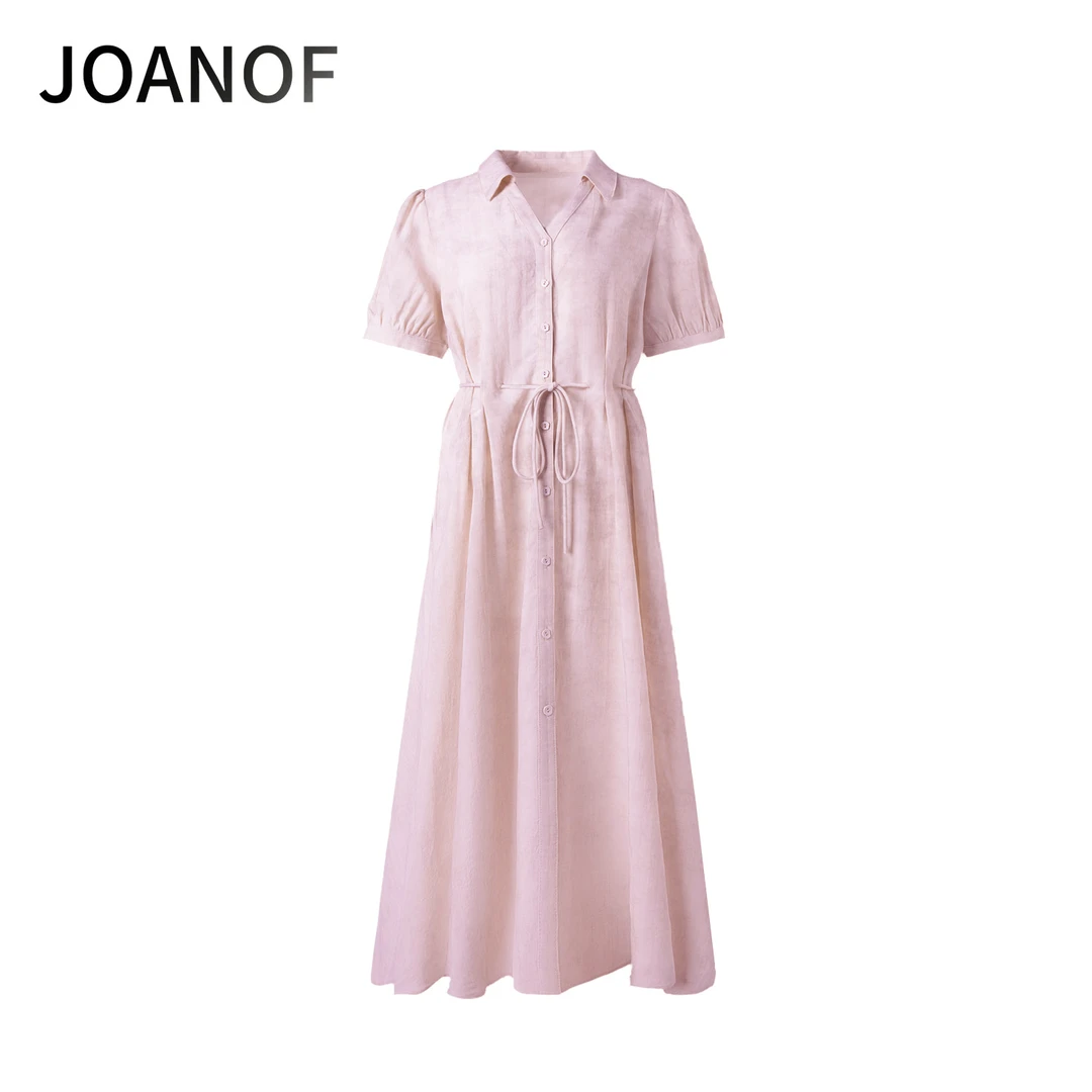 JOANOF(小柴）夏装连衣裙女装宽松夏季V领不规则领型裙子方领甜美