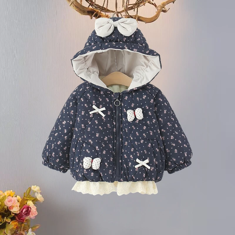 女童加厚外套2025新款洋气保暖加绒棉服宝宝冬季女孩儿童连帽棉衣
