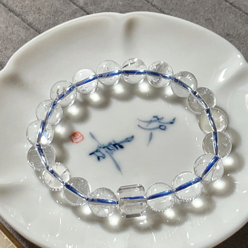 天然碎碎冰白水晶白阿塞方糖手串【天然闪片】