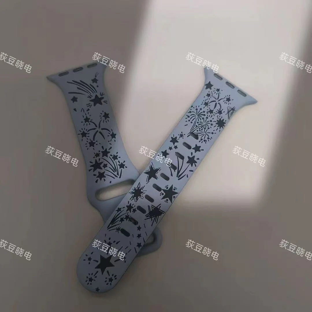 适用38 - 42mm通用的硅胶苹果手表表带印花镂空个性硅胶表带