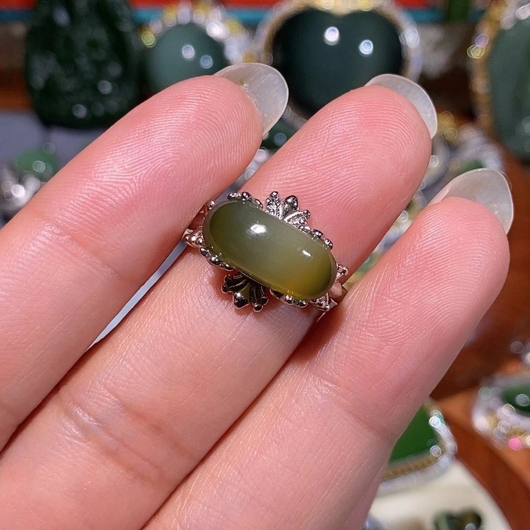 和田玉（碧玉）银S925镶嵌戒指