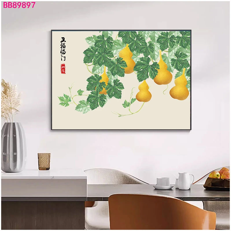 【葫芦五福临门】砂岩肌理客厅沙发背景墙新中式文字装饰挂画