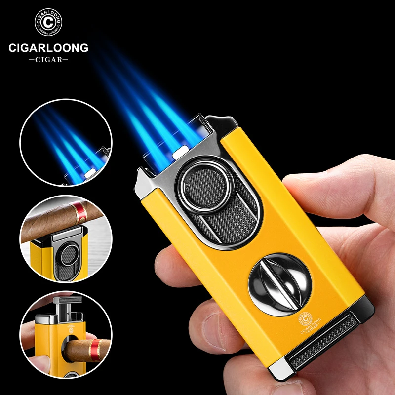茄龍雪茄打火机三合一合金便携烟托雪茄剪户外点火器工具CB-24FT2
