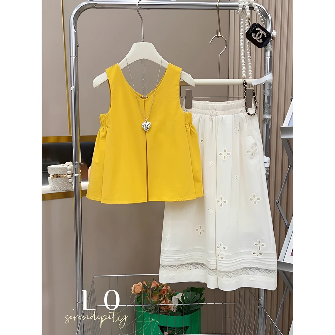 女童套装夏季2025新款儿童洋气时髦夏装薄款无袖背心阔腿裤两件套