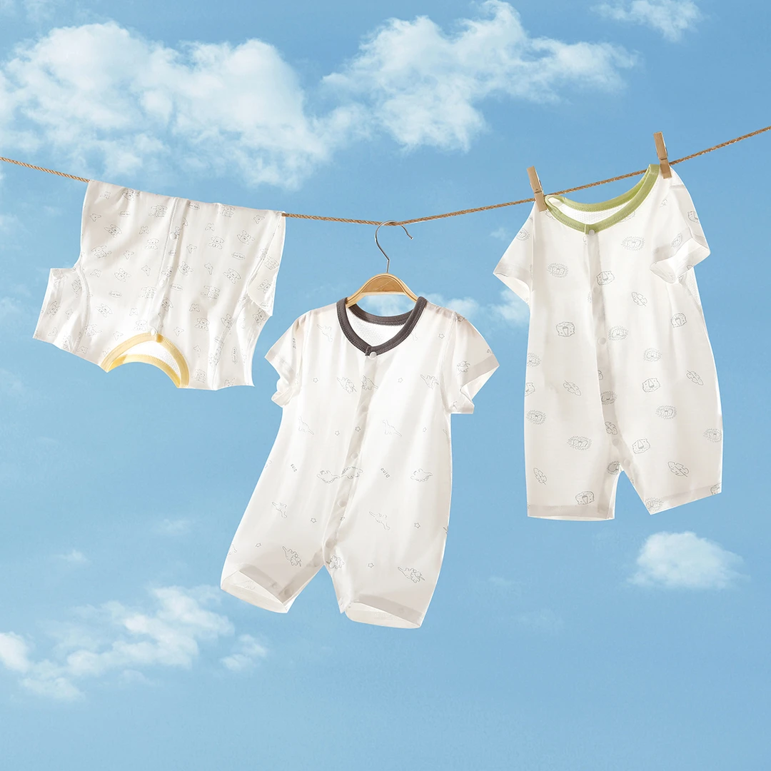 【新款】NM婴儿连体衣夏季天丝短袖清爽透气满印网眼a类哈衣宝宝