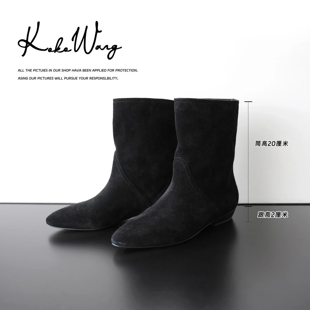 KOKO WANG【伊莎贝拉靴】秋冬尖头平底磨砂面套筒时装靴X5435I04X01