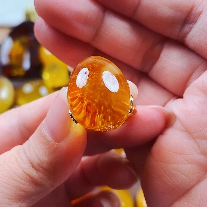 琥珀银S925镶嵌裸石戒指