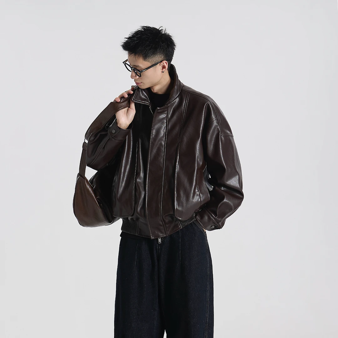 GCCDUPE77『慕斯卡』美拉德奶皮触感皮衣外套男女复古情侣夹克外套
