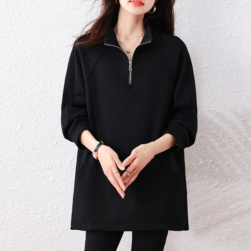 【女神新衣】2025大码秋冬新款加绒加厚卫衣胖MM时尚显瘦百搭中长款