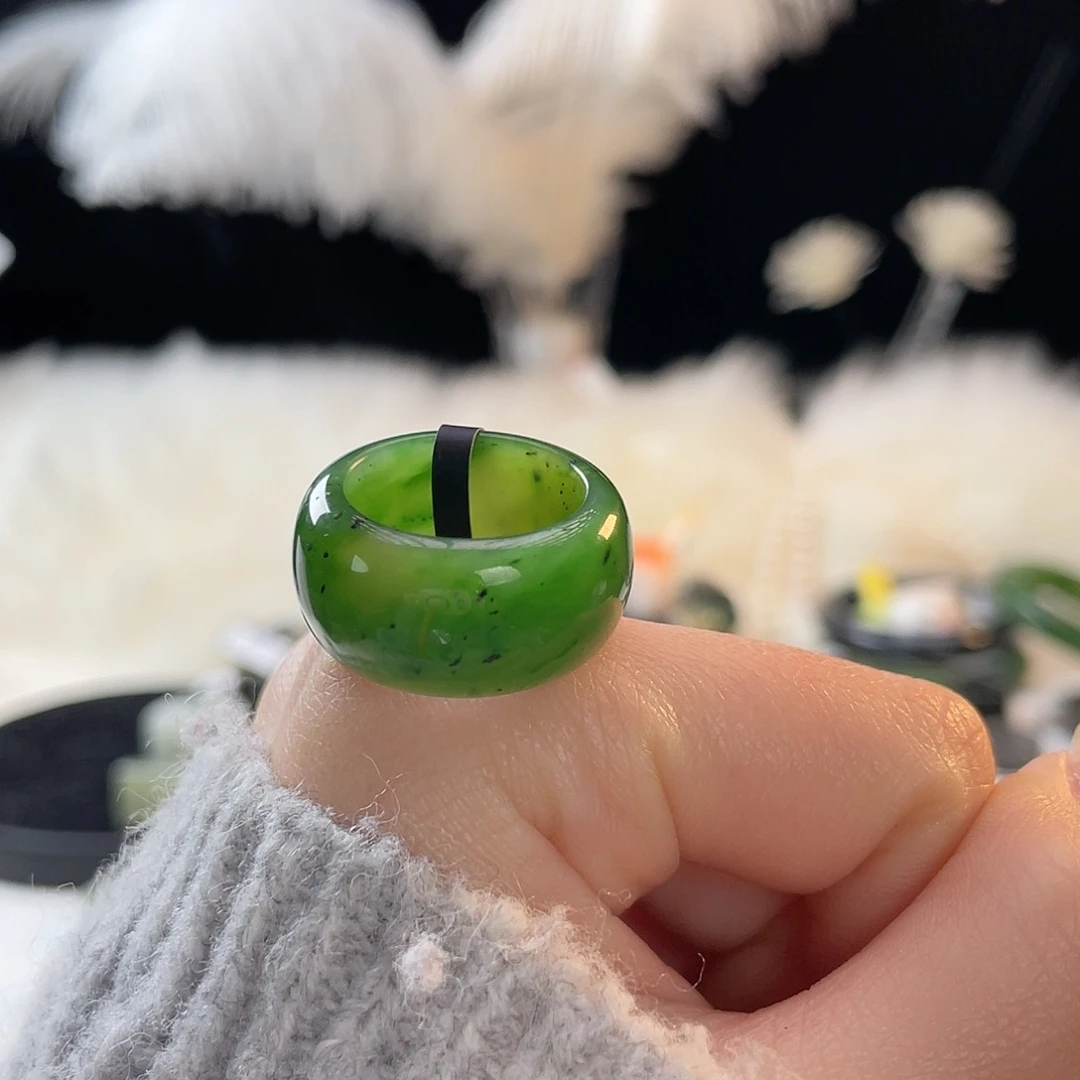 和田玉未镶嵌戒指k43俄碧墩墩17.5mm