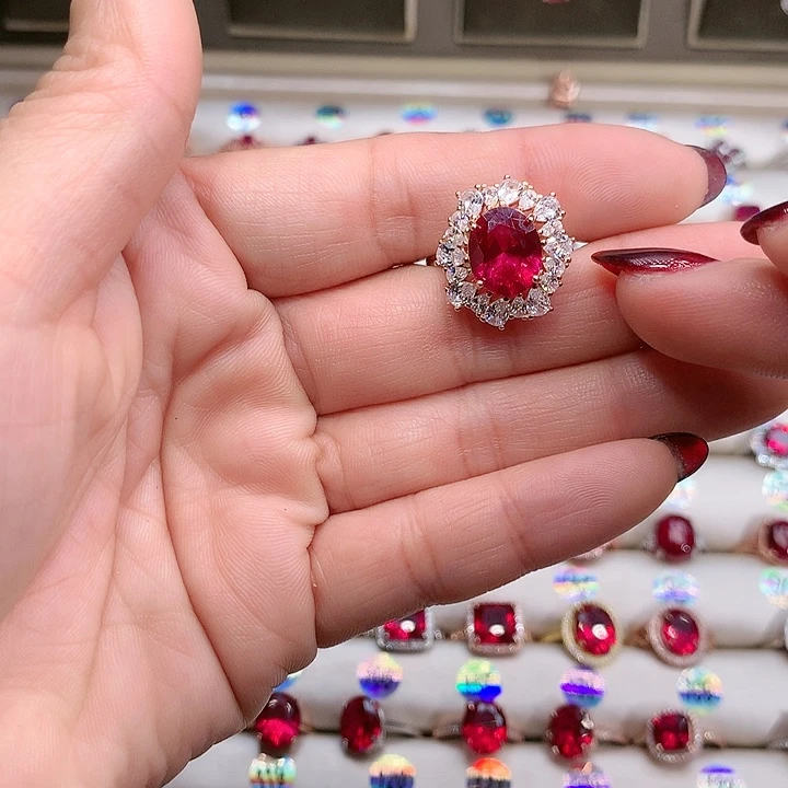 红宝石戒指银S925镶嵌111