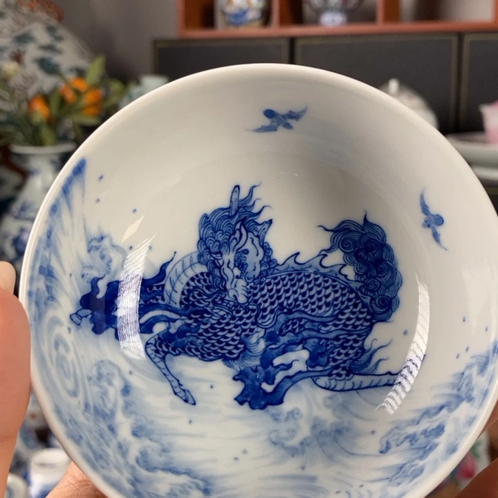 杯折葵非器麒麟踏浪卧足缸杯