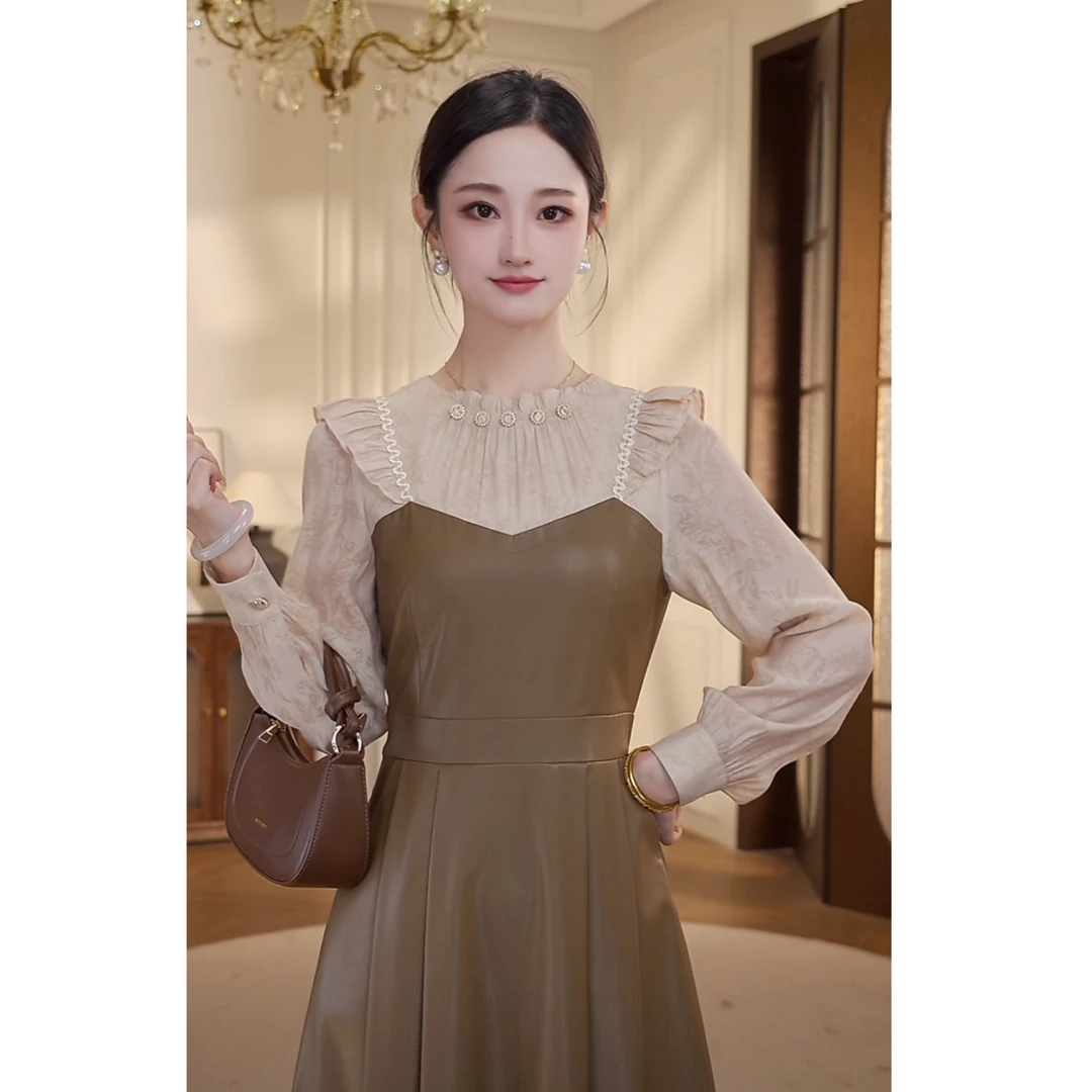 【双双&GERTCOREL】醉里秋波 时尚气质撞色假两件连衣裙 XJ243L1094