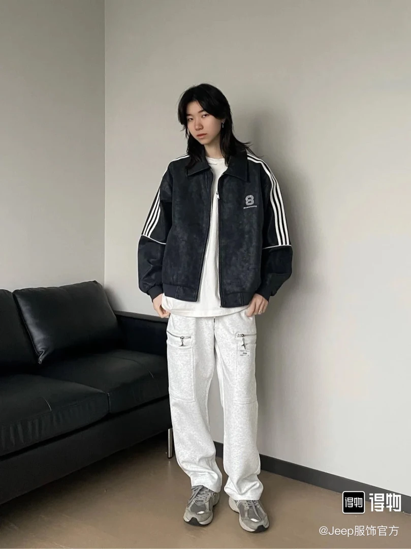 美式复古纯色基础系带中腰宽松直筒阔腿垂感拖地休闲裤 男女同款