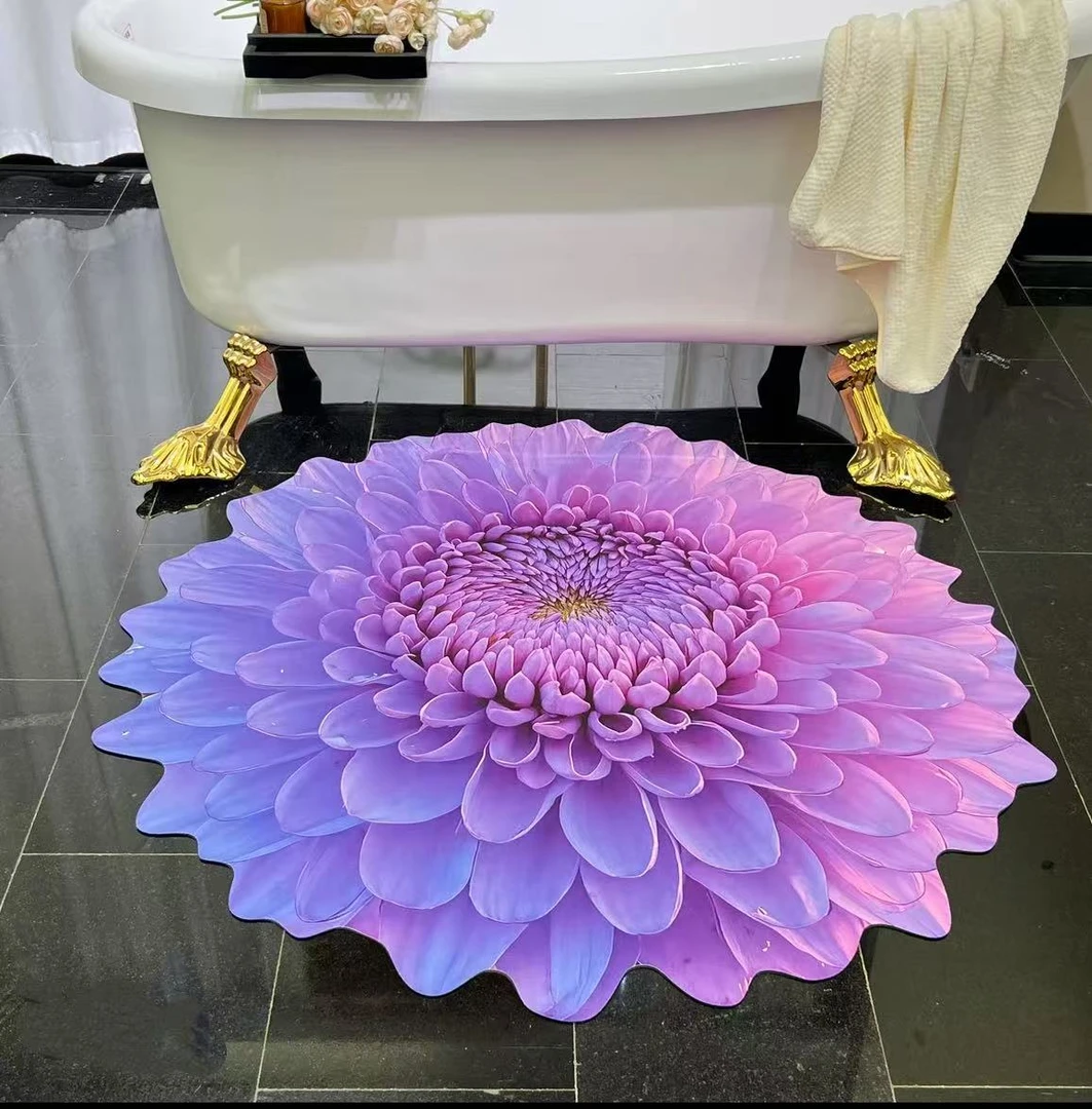 【硅藻泥】100直径-3D立体大丽花吸水防滑硅藻泥浴室卫生间速干垫