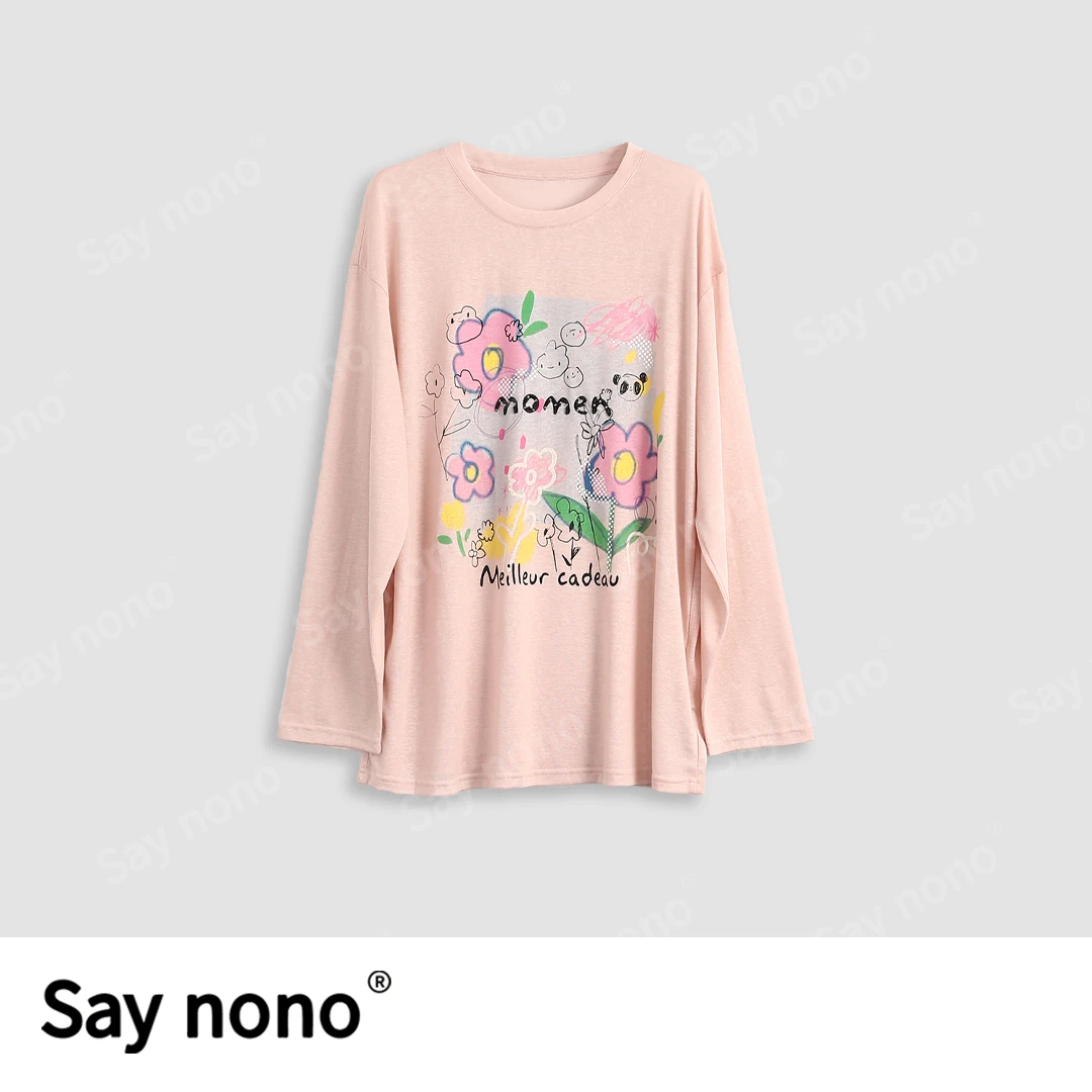 懒猫nono│Saynono 卡通印花圆领长袖T恤/ZC10535