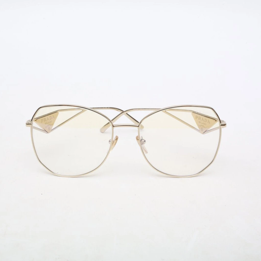 99新 Prada/普拉达 花花SPR57Y三角标多边型太阳眼镜 金色