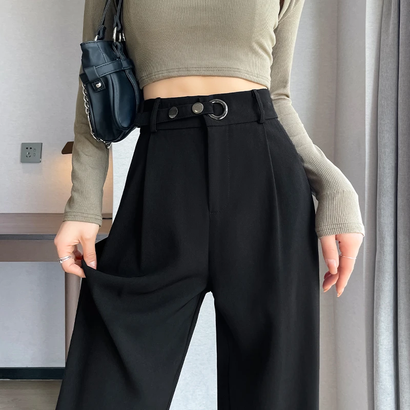 高级感窄版阔腿裤子女2025秋季新款黑色直筒裤高腰显瘦休闲西装裤