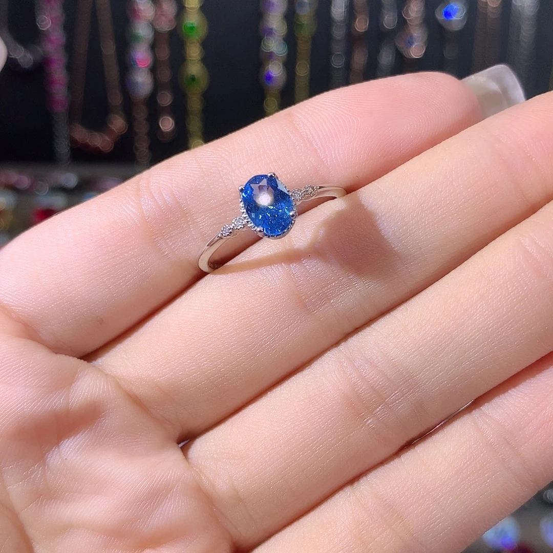 戒指蓝宝石银S925镶嵌矢车菊白57