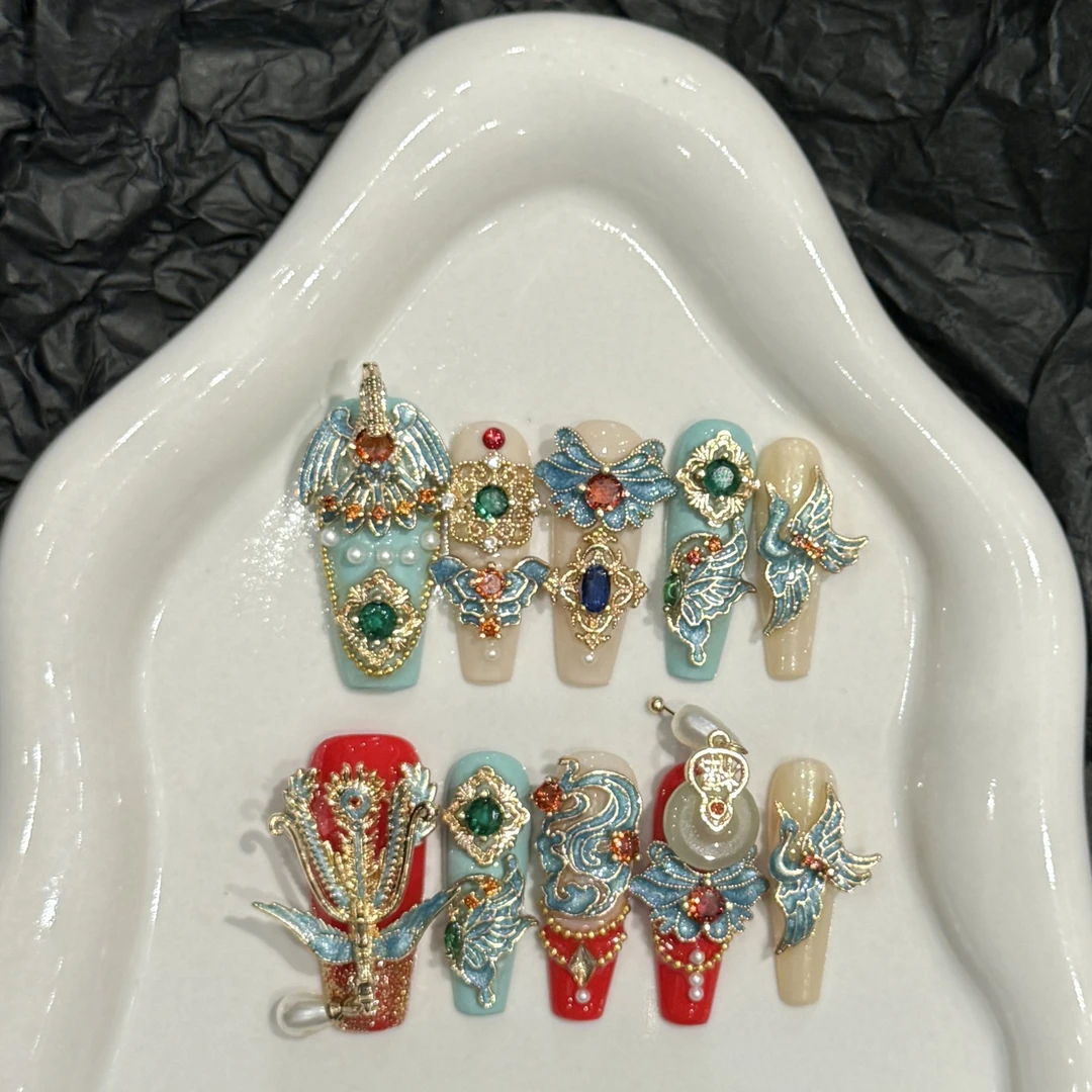 【龙凤呈祥】纯手工高货精品婚甲秀禾美甲假指甲新娘重工复杂精致