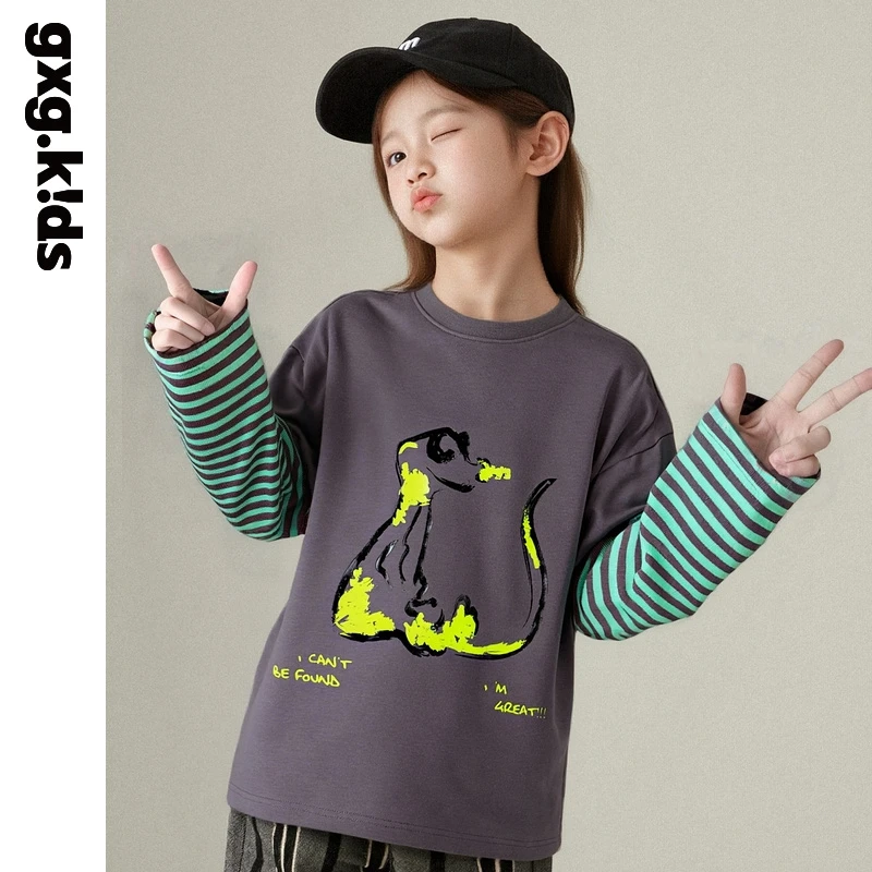 gxg kids印花童装拼接套头长袖长袖假两件T恤KGD33134493