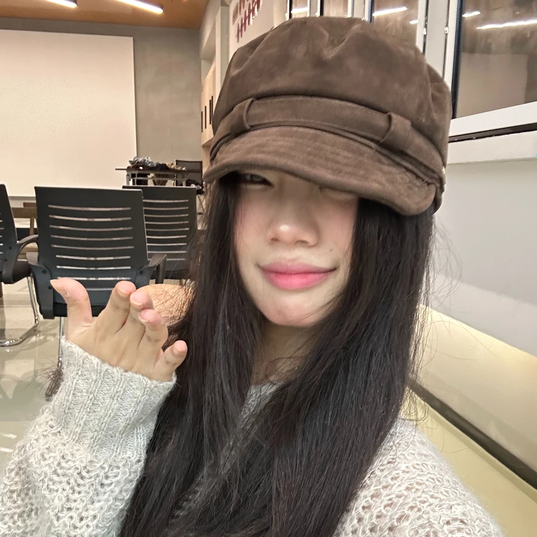 美拉德秋冬马术帽麂皮绒平顶贝雷帽大头围画家帽英伦报童帽女