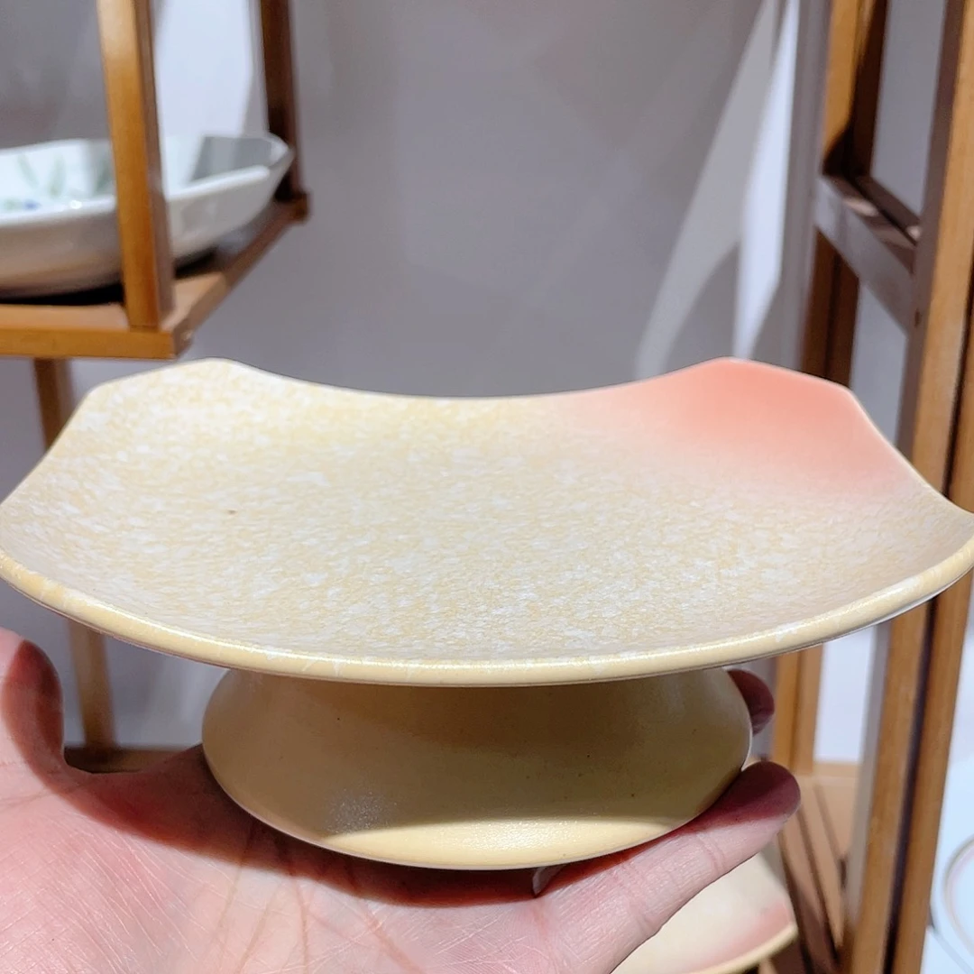 全新暗刻华山底款渐变磨砂釉高足盘