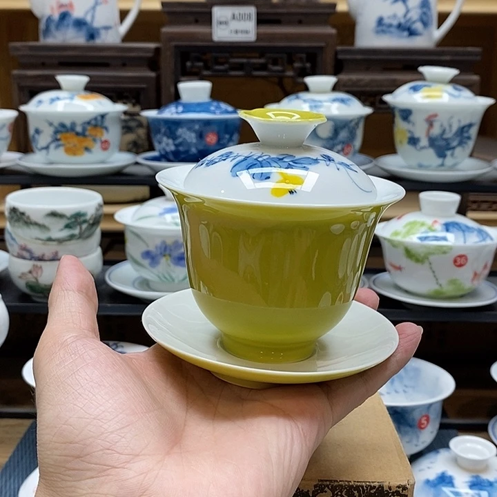 手绘葫芦果盖碗160cc釉下彩微瑕福利款