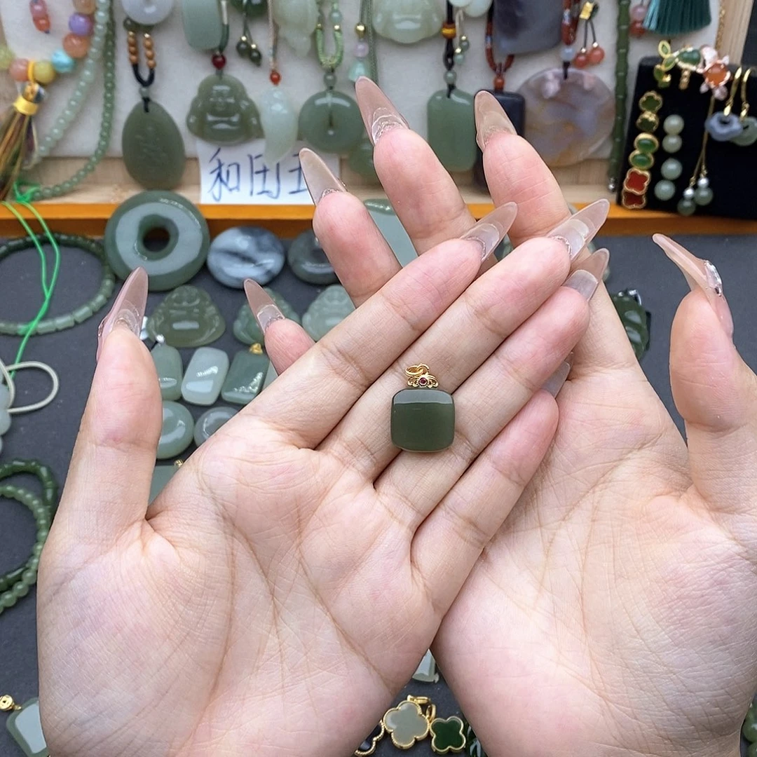 和田玉银S925镶嵌吊坠(不含链)