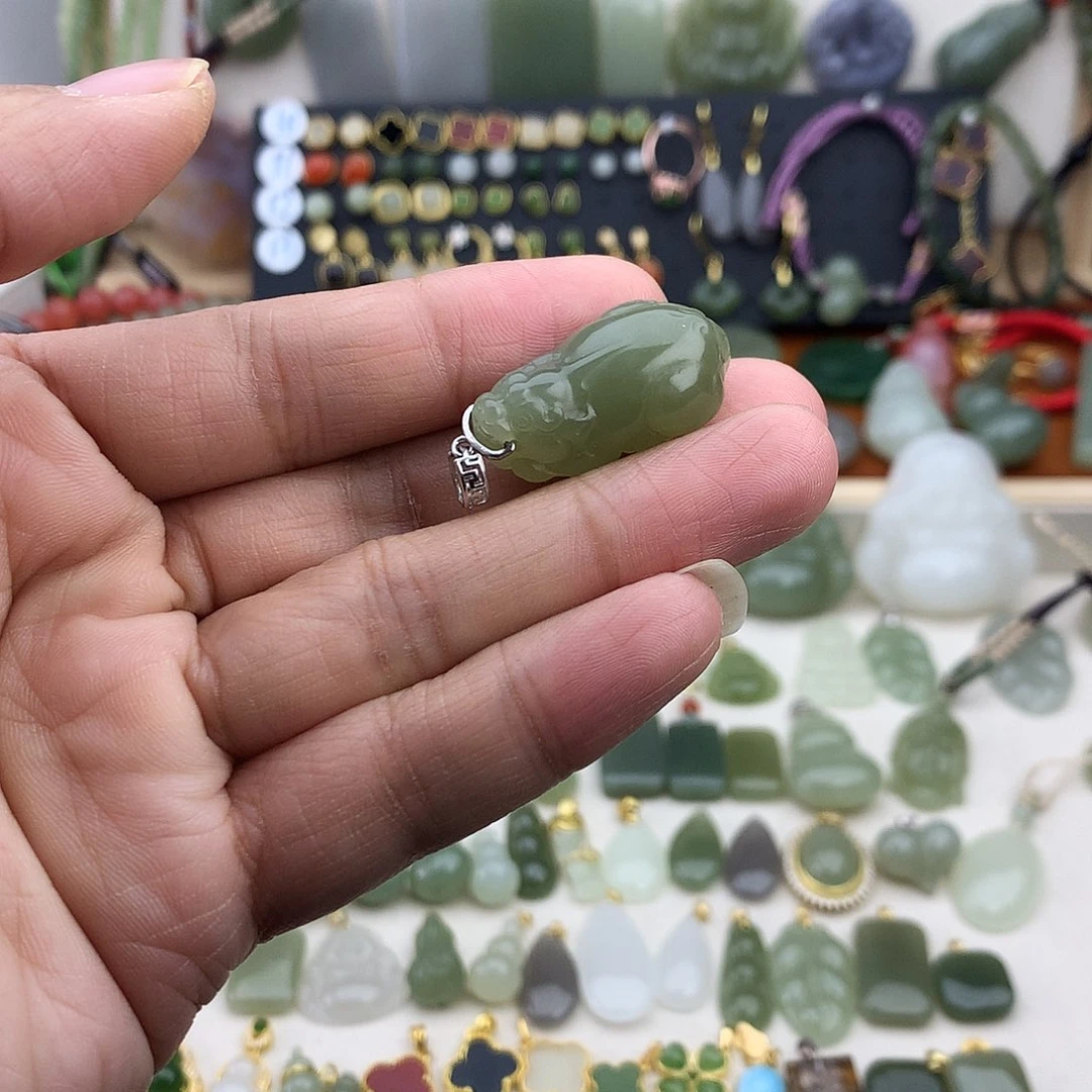 和田玉银S925镶嵌吊坠(不含链)