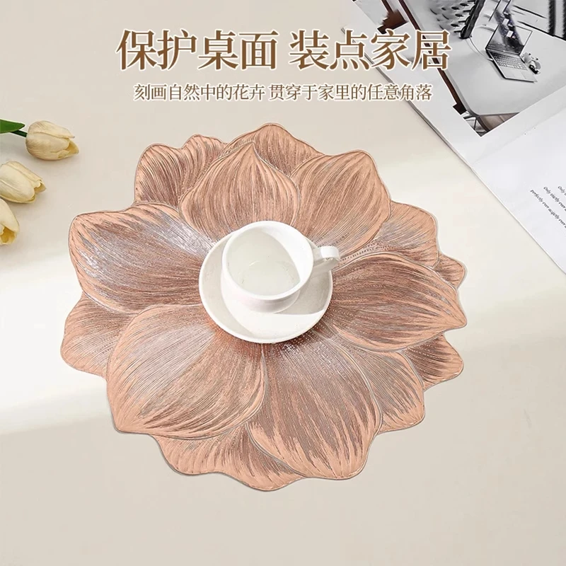 轻奢荷花防滑餐垫PVC隔热垫酒店家用西餐盘垫ins风桌垫碗垫装饰垫