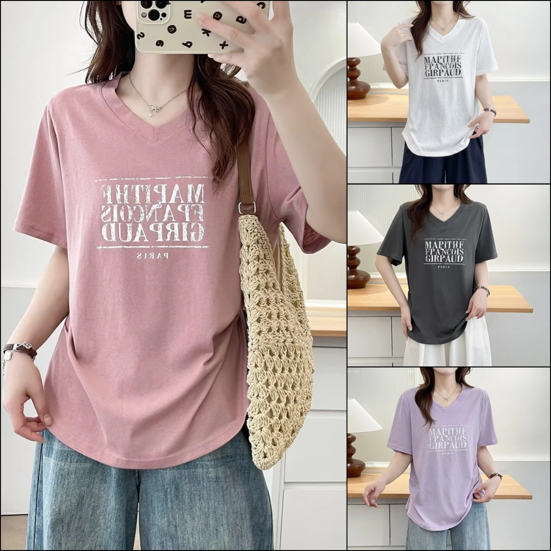 HUIZHIMEI/绘智美大码洋气显瘦宽松圆领褶邹休闲时尚印花短袖t恤