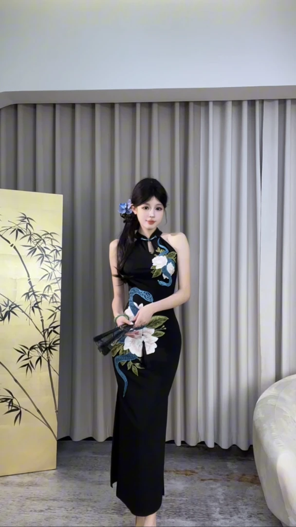 XQIN【壁间蛇影】复古气质夏季显瘦中式旗袍QXQHZ49240