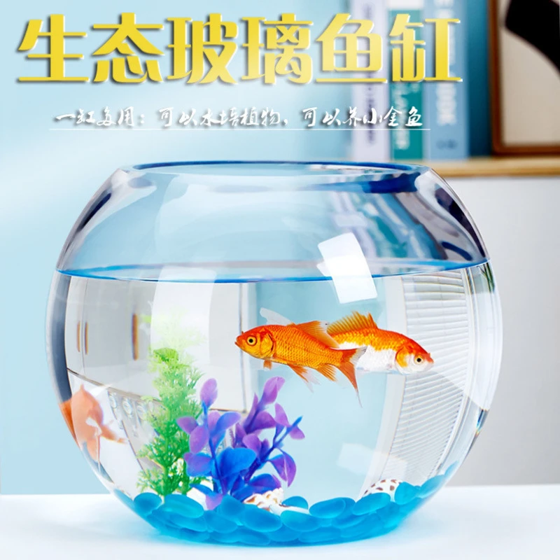 办公桌玻璃鱼缸金鱼缸水族箱家用造景客厅小型桌面乌龟缸透明圆形