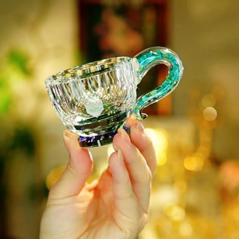 绿色切面咖啡杯玻璃杯个性小号创意透明家用高档水杯茶杯