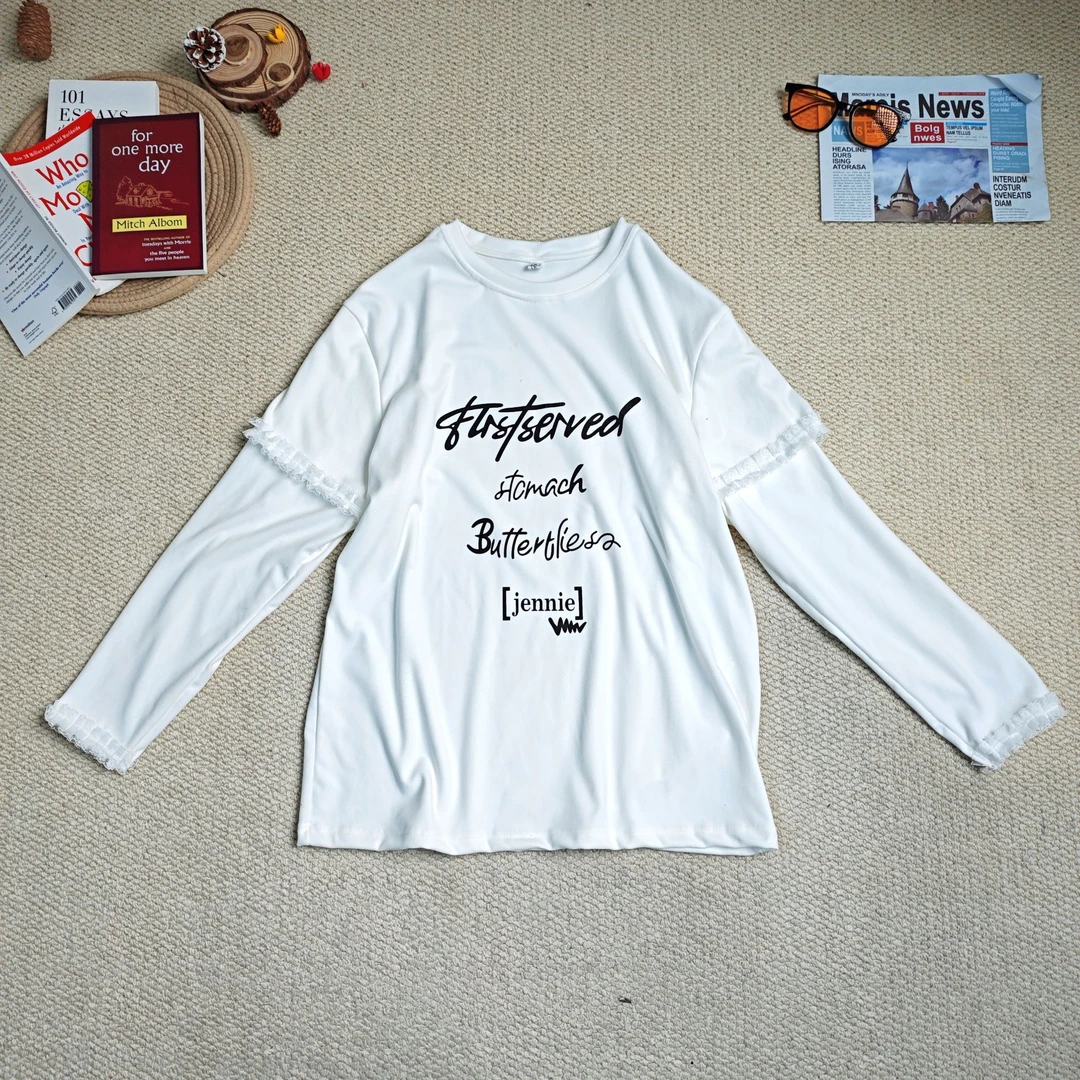 2025春季新款休闲时尚蕾丝字母印花假两件加厚长袖卫衣8908