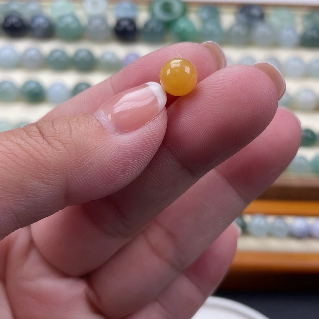 翡翠散珠天然翡翠a货油黄完美卡7.4