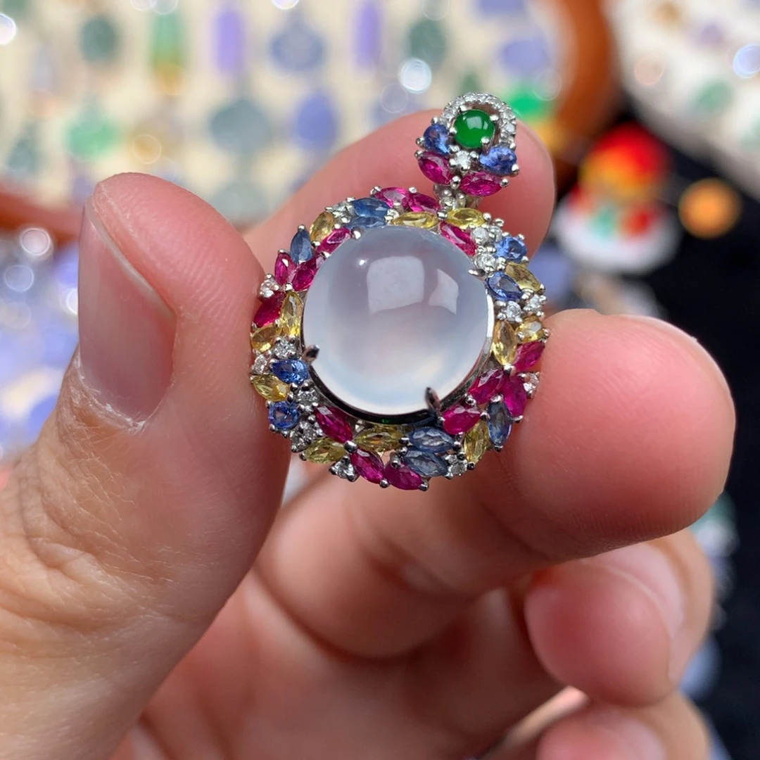 吊坠(不含链)18K金镶嵌翡翠