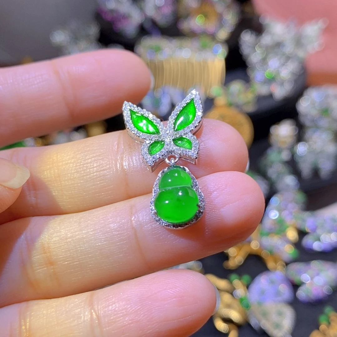 吊坠(不含链)银S925镶嵌翡翠