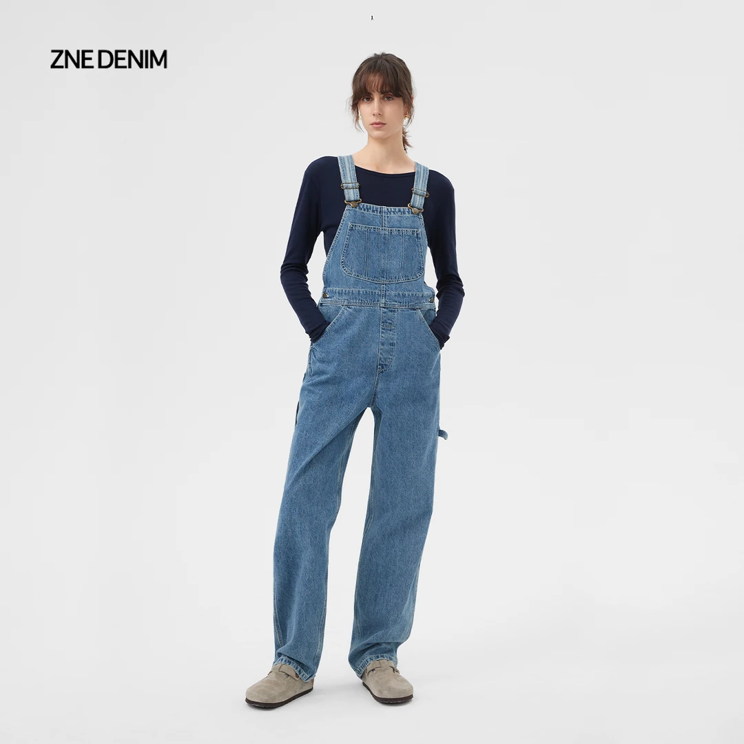 【会员特惠】ZNE复古质感宽松牛仔背带裤女1131